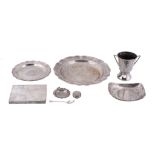 A collection of silver coloured items, including   A collection of silver coloured items,