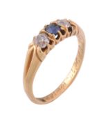 A late Victorian sapphire and diamond three stone ring   A late Victorian sapphire and diamond three