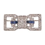 A late Art Deco sapphire and diamond brooch, circa 1940   A late Art Deco sapphire and diamond
