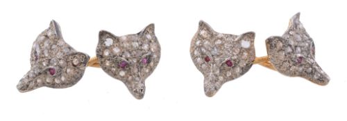 A pair of diamond double sided fox mask cufflinks   A pair of diamond double sided fox mask
