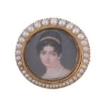 A half pearl locket crescent brooch, circa 1850   A half pearl locket crescent brooch, circa 1850  ,