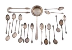 A small collection of Austrian flatware, including: a tea strainer, Vienna 183.   A small collection