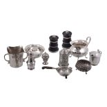 A collection of small silver, including: a late Victorian kitchen caster or...   A collection of