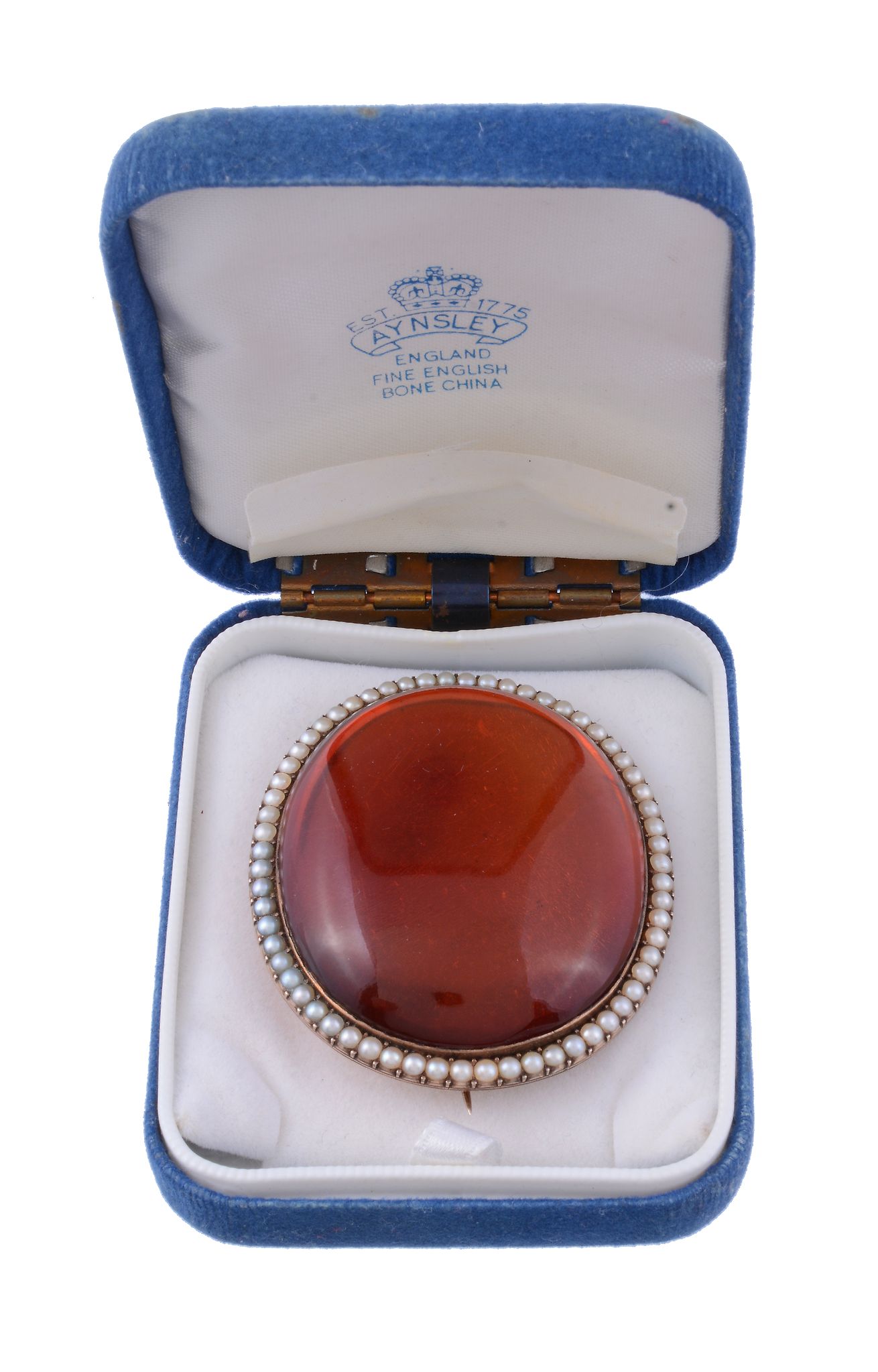 An amber and half pearl brooch, the oval cabochon amber within a border of...   An amber and half - Image 3 of 3