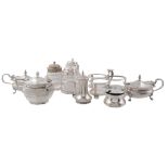 A collection of silver cruet items, including   A collection of silver cruet items,   including: a