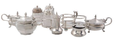 A collection of silver cruet items, including   A collection of silver cruet items,   including: a