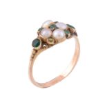 A 19th century half pearl and emerald ring, circa 1870   A 19th century half pearl and emerald ring,