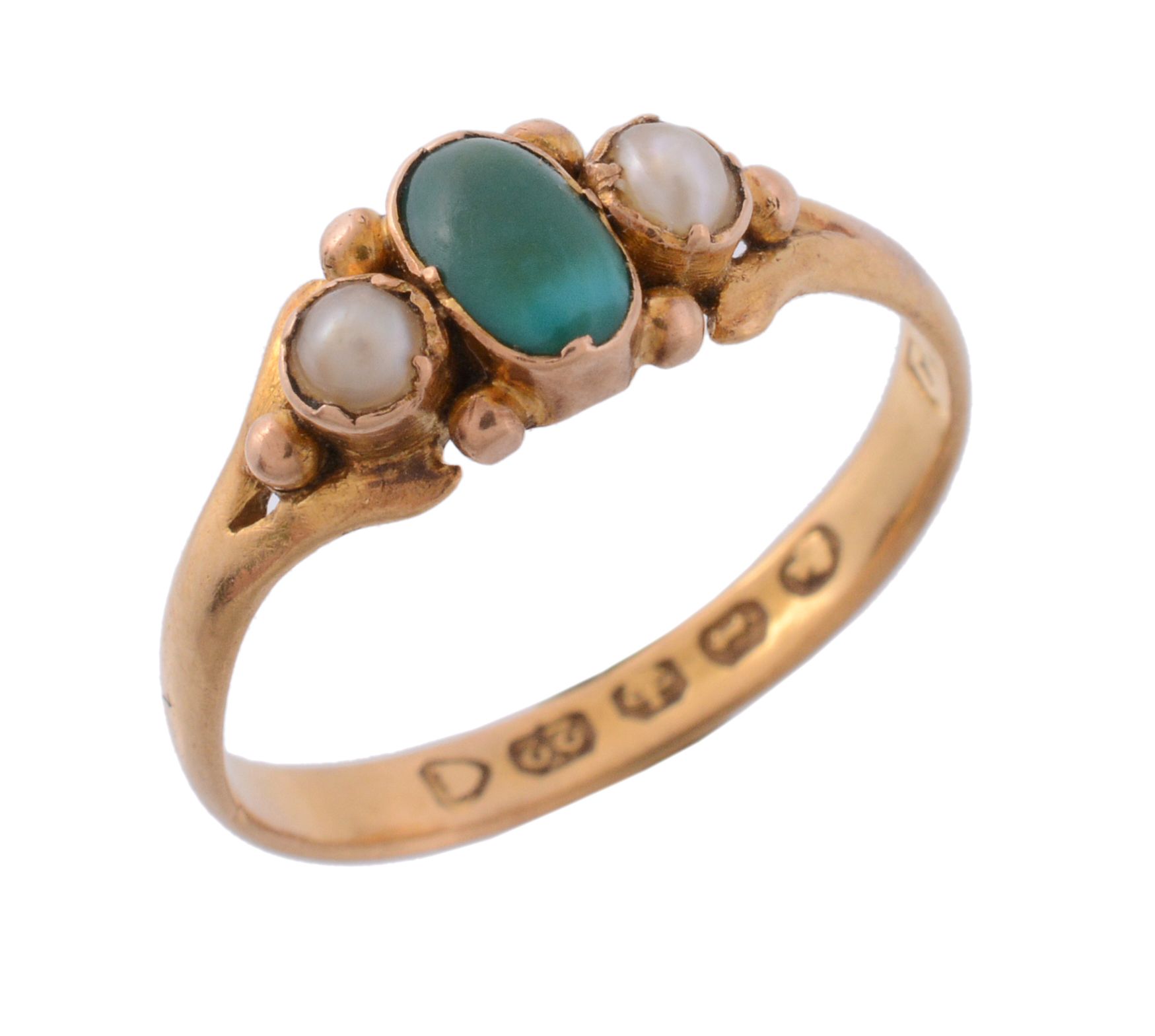 A late 19th century turquoise and pearl ring, circa 1890   A late 19th century turquoise and pearl