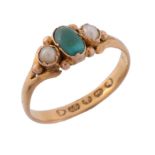 A late 19th century turquoise and pearl ring, circa 1890   A late 19th century turquoise and pearl