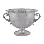 An Italian silver coloured twin handled pedestal rose bowl   An Italian silver coloured twin handled