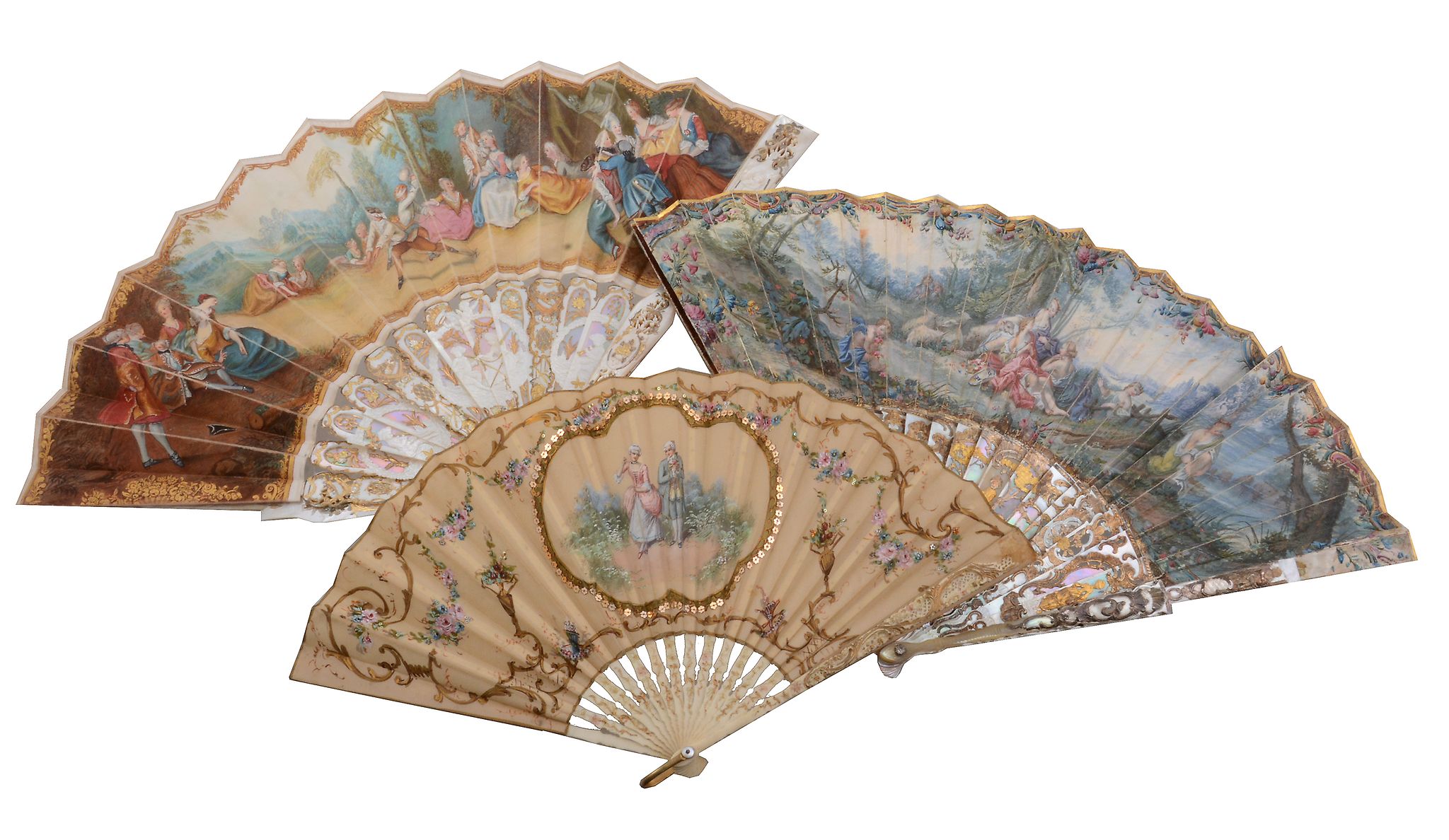 Six fans, mainly late 19th and early 20th century, painted gauze   Six fans,   mainly late 19th - Image 2 of 2