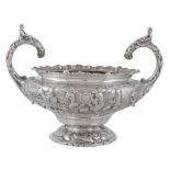 A George IV silver twin handled pedestal bowl by J. E. Terrey  &  Co   A George IV silver twin