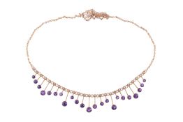 An early 20th century amethyst and seed pearl necklace, circa 1900   An early 20th century