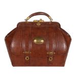 A Continental diced natural calf leather fitted Gladstone bag   A Continental diced natural calf