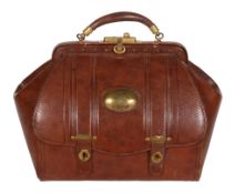A Continental diced natural calf leather fitted Gladstone bag   A Continental diced natural calf