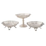 A set of three silver octagonal sweet baskets, maker   A set of three silver octagonal sweet