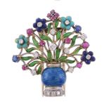 An enamel and gem set giardinetto brooch, circa 1960   An enamel and gem set giardinetto brooch,