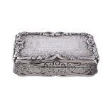 A Victorian silver shaped rectangular snuff box by Alfred Taylor   A Victorian silver shaped