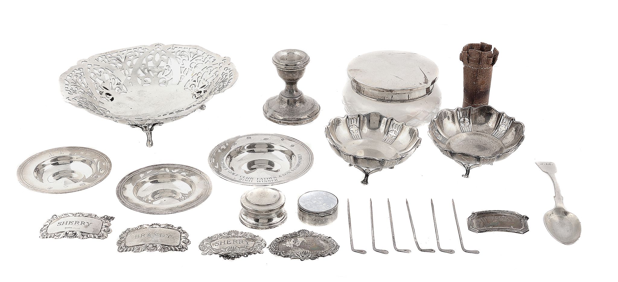 A collection of silver and silver mounted items, including   A collection of silver and silver