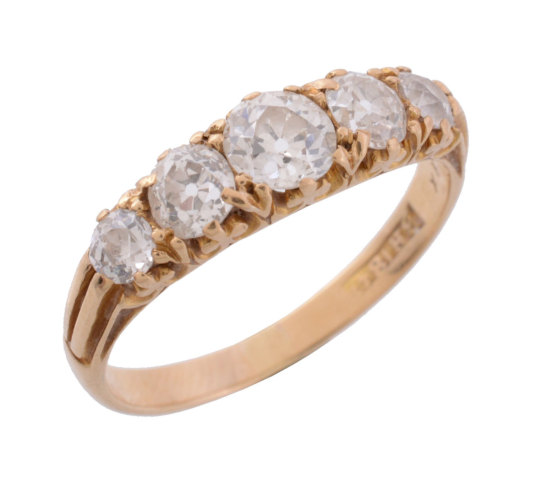 A late Victorian five stone diamond ring, circa 1900   A late Victorian five stone diamond ring,