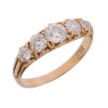 A late Victorian five stone diamond ring, circa 1900   A late Victorian five stone diamond ring,