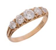 A late Victorian five stone diamond ring, circa 1900   A late Victorian five stone diamond ring,