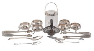A collection of small silver and flatware, including   A collection of small silver and