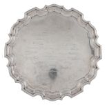 A silver shaped circular salver by Walker  &  Hall, Sheffield 1951   A silver shaped circular salver