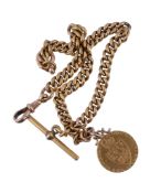 An 15 carat gold Albert chain , the curb link Albert chain suspending a 1794...   An 15 carat gold