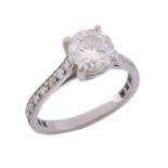 A diamond single stone ring, the brilliant cut diamond, estimated to weigh 1   A diamond single