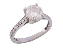 A diamond single stone ring, the brilliant cut diamond, estimated to weigh 1   A diamond single