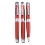 Ferrari, three red pens, the fountain pen with a red cap and barrel   Ferrari, three red pens,   the