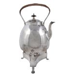 A George III silver semi ovoid so-called hob kettle on stand by Charles Wright   A George III silver