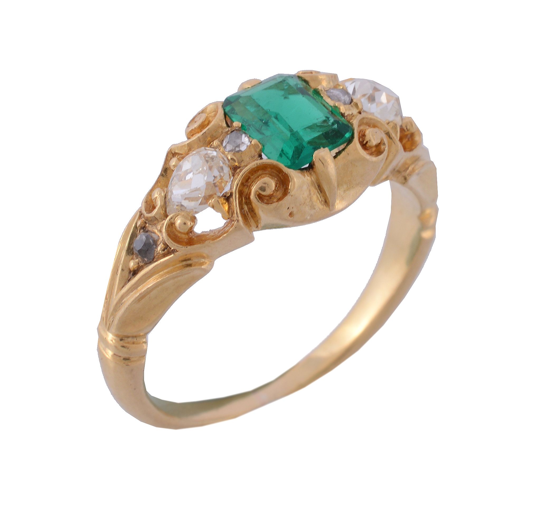 A mid Victorian emerald and diamond ring , circa 1860   A mid Victorian emerald and diamond