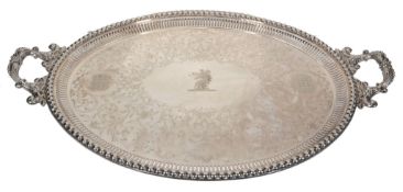 A Victorian electroplated twin handled oval tray, circa 1860   A Victorian electroplated twin