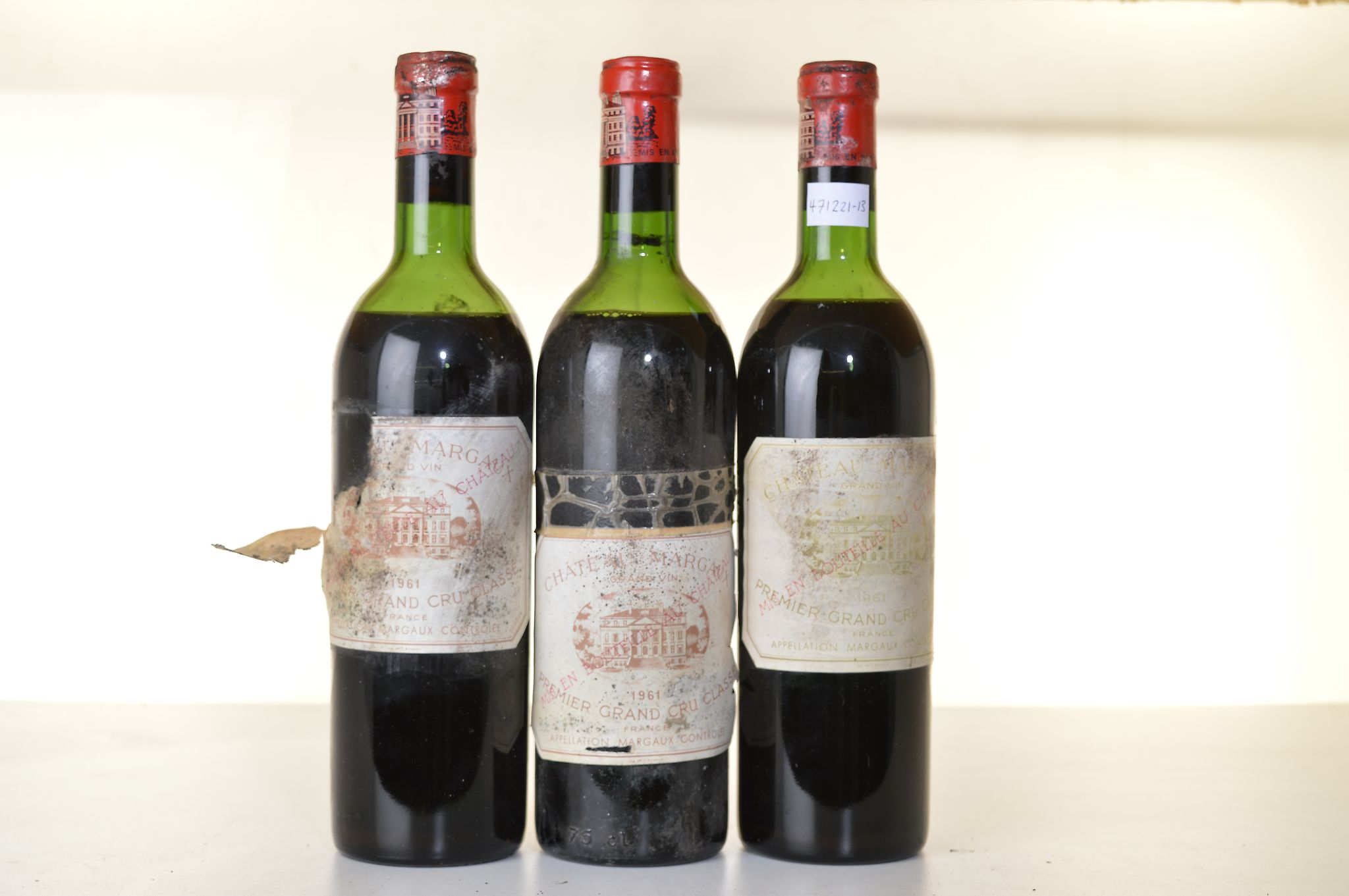 Chateau Margaux 1961   Margaux    3 bts  Cellar damaged labels all US or better