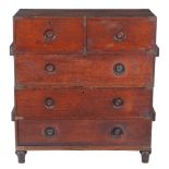 A Victorian hardwood and brass mounted campaign chest of drawers, circa 1860   A Victorian