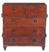 A Victorian hardwood and brass mounted campaign chest of drawers, circa 1860   A Victorian