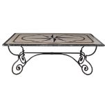 A marble mounted wrought iron centre or dining table in 19th century style   A marble mounted