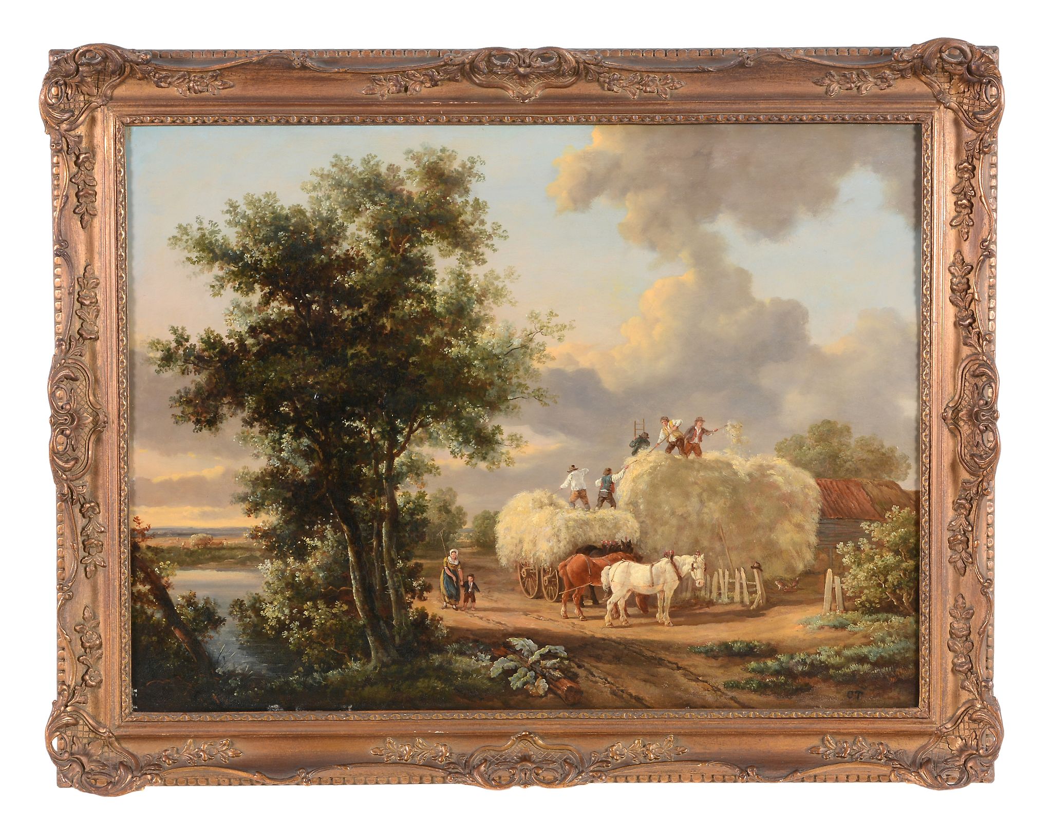 Charles Towne (1763-1840) - Haystacking  Oil on panel Initialed   C.T   lower right 58.5 x 79 cm. ( - Image 2 of 3