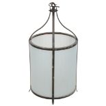 A set of three metal and opaque glass ceiling lanterns A set of three metal and opaque glass ceiling