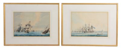 Thomas Buttersworth (1768-1842) - Royal Navy warships lining up for battle; Royal Navy warships