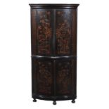 A George II Japanned two tier bow front corner cupboard , circa 1740   A George II Japanned two tier