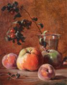 Continental School (circa 1920) - Still life with apples and pears  Oil on canvas board