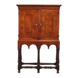 A walnut and parquetry cabinet on stand, early 18th century and later   A walnut and parquetry