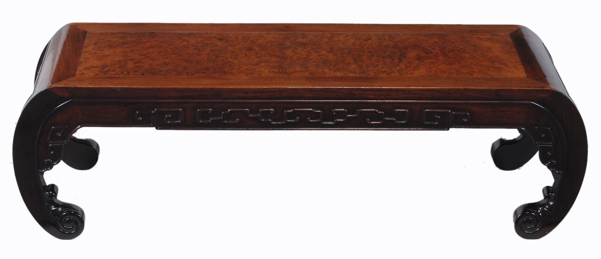 A Chinese hardwood low table , early 20th century, 34cm high, 113cm long   A Chinese hardwood low