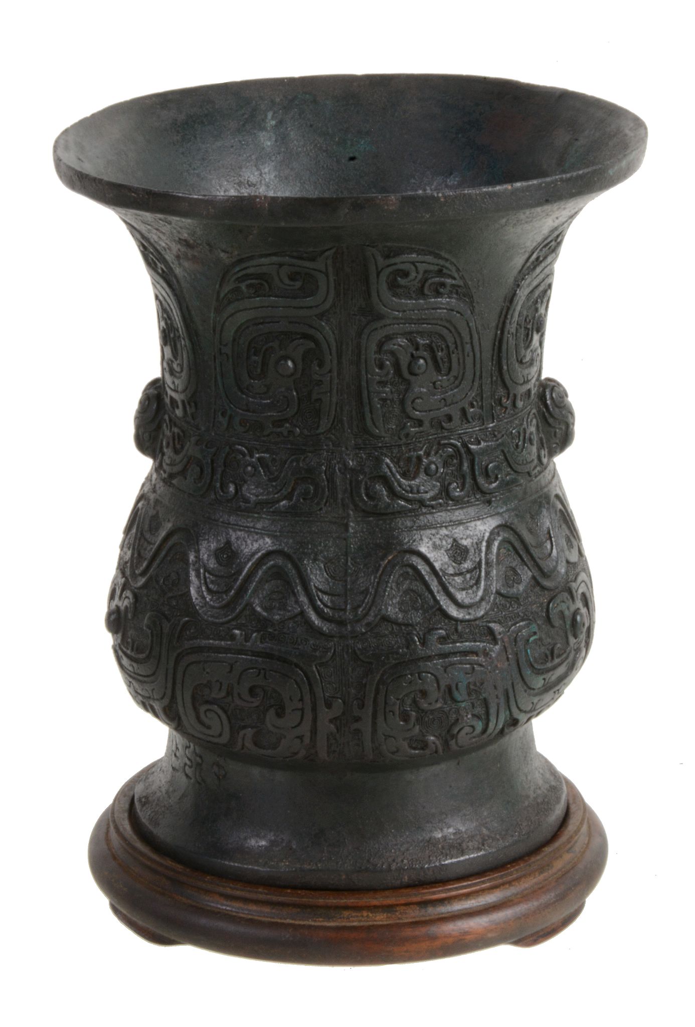 A Chinese archaic style bronze, the flared neck and ovoid body cast with...   A Chinese archaic - Image 2 of 3