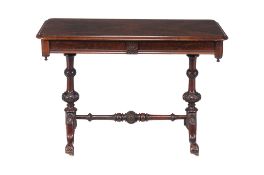 A Victorian walnut library table , circa 1860, with two blind frieze drawers   A Victorian walnut