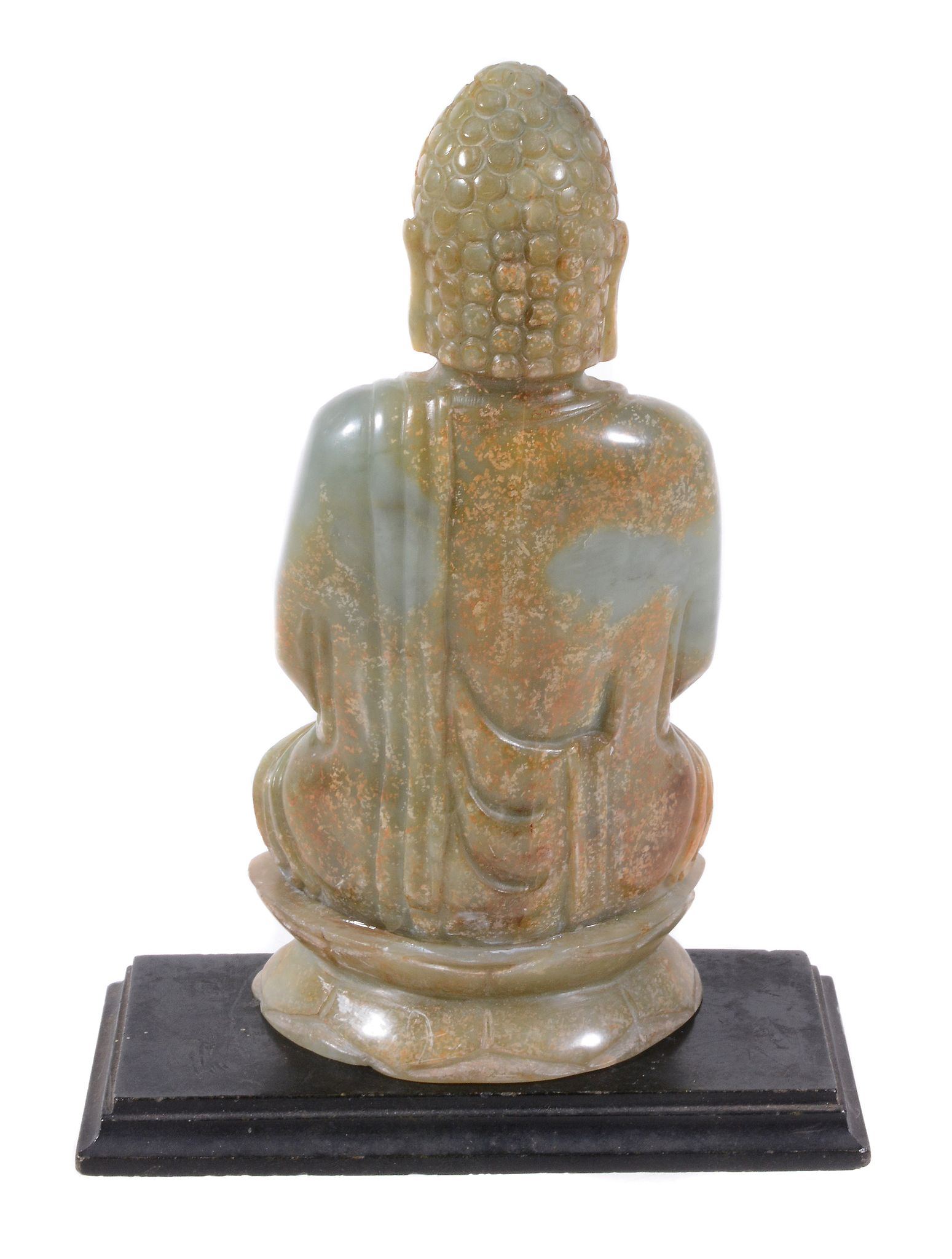 A Chinese green hardstone Buddha, on rectangular black stone base   A Chinese green hardstone - Image 2 of 2