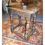 A Charles II oak joint stool, circa 1660, 53cm high, 43cm wide, 30cm deep